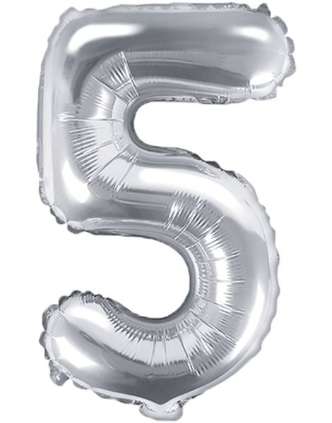 Tallet 5 - Sølvfarvet 41 cm Folieballon