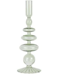 Lysestake i Grønt Glass Bobledesign 27 cm