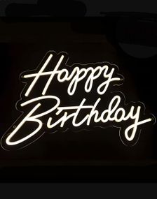 Hvid Neon LED Dæmpbart Skilt - Happy Birthday