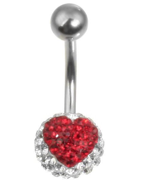 Sparkling Heart Navlepiercing - Hvid/Rød
