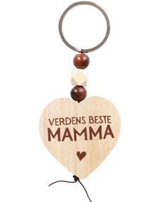 Nøkkelring med Trehjerte og Perler - Verdens Beste Mamma