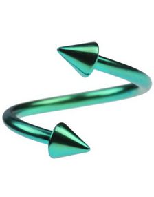 Curve Grøn Øjenbrynspiercing med Spike Kugler - 1.2 x 10 mm