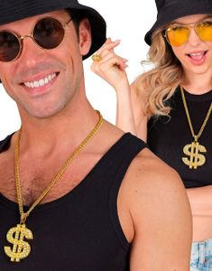 Strass Dollar - Guldfarvet Smykke med Bling
