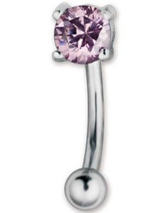 Banan Øjenbrynspiercing med Rosa Diamantformet Sten - 1.2 x 8 mm
