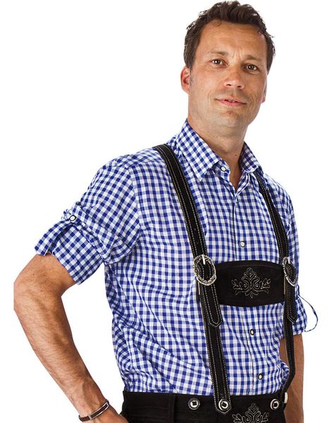 Blå og Hvid Ternet Oktoberfestskjorte til Mand