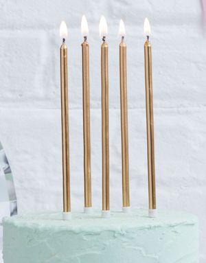 24 stk. Guldfarvede Kagelys med Holdere 14 cm