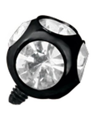 Sort Dermal Anchor Kugle med Klare Sten - Strl 3 mm kugle med 1,2 mm gevind