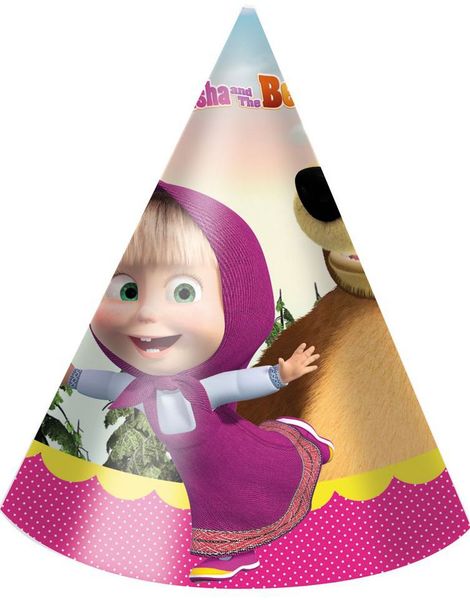 6 stk Partyhatter - Masha og Mishka