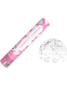 Konfettikanon med Hvite Papir Hjerter 28 cm