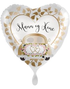 Hjerteformet "Mann og Kone" Bryllupsbil Folieballon 43 cm