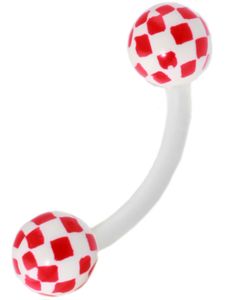 Øjenbrynspiercing med Skakmønster - Hvid/Rød - 1.2 x 8 mm