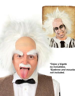 Einstein/Beetlejuice Baldcap med Paryk