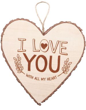 "I Love You With All My Heart" Hjerteformet Skilt i Træ 15x15 cm