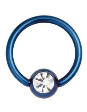 Metallic Blå BCR Piercing med Klar Sten