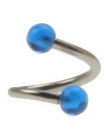 Curve Øjenbrynspiercing med Blå Kugler - 1.2 x 8 mm