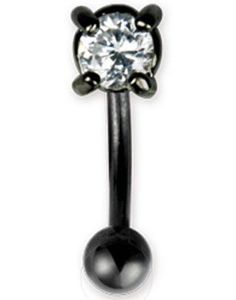 Banan Sort Øjenbrynspiercing med Klar Diamantformet Sten - 1.2 x 8 mm