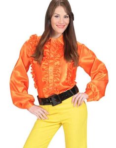 Satin Skjorte m/Flæser- Orange