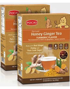 20-Pack Pocas Instant Honey Ginger Tea Turmeric Flavour - Ingefærte med Honning- og Gurkemeiesmak 360 gram (USA)