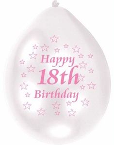 Happy 18th Birthday - 10 stk Hvite og Rosa Ballonger med Stjerner 23 cm