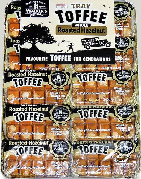 10 stk af 100g Walkers Roasted Hazelnut Toffee i metalbakke