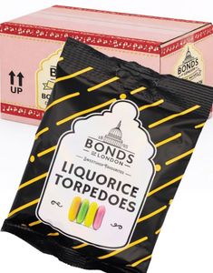 12 Lakridstorpedoer – Lakrids fra Bonds of London – Hel Æske (UK)