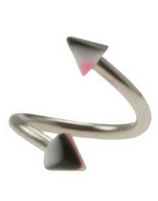 Curve Øjenbrynspiercing med Sorte, Hvide og Rosa Spikes - 1.2 x 8 mm