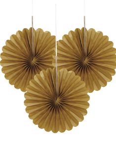 3 stk Mini Guldfarvede Papirvifter 15 cm