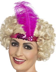 Pink Flapper Hårbånd med Pailletter og Fjer
