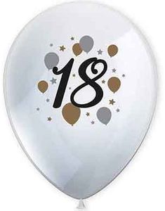 18 år - 6 Stk Hvite Jubileum Ballonger 27,5 cm