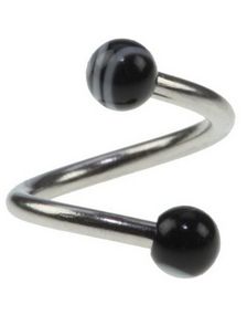 Curve Øjenbrynspiercing med Sorte og Hvide Kugler - 1.2 x 8 mm