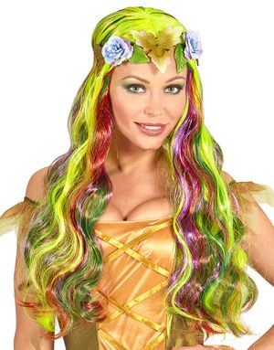 Flower Fairy - Farverig Paryk med Blomster