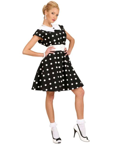 50'er Sort Kjole med Prikker - Kostume