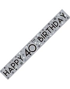 2,6 Meter "Happy 40th Birthday" - Banner med Glitrende Sølvfarge