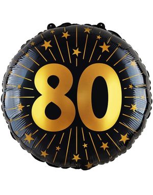 80-års Feiring - Svart og Gull Folieballong 46 cm