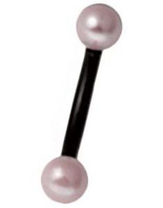 Sort Banan Øjenbrynspiercing med Rosa Perler- 1.2 x 8 mm