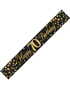 Happy 70th Birthday - 2,7 Meter Svart og Gullfarget Holografisk Banner