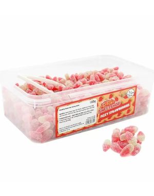 600 stykker Sweetshop Fizzy Strawberries - Æske med Sure Vingummijordbær 1,02 kg