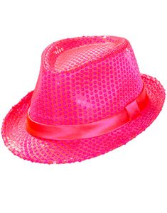 Neon Rosa Fedorahat med Pailletter