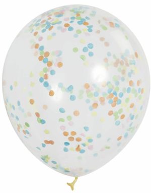 6 stk 30 cm Gennemsigtige Balloner med Flerfarvet Konfetti