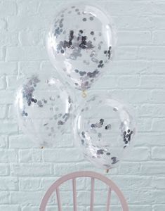 5 stk. 30 cm - Gennemsigtige Balloner med Sølvfarvet Konfetti - Bland og Miks