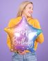 Happy Birthday! - Stjerneformet Flerfarget Folieballong med Hvit Skrift 40 cm