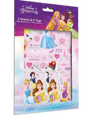 2 stk Gavepapir 50x70 cm med Navnelapper - Disney Prinsesser