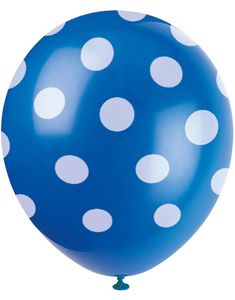 6 stk 30 cm Royal Blå Balloner med Hvide Polka Dots