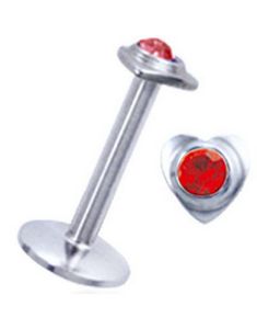 Labret med Hjerte og Rød Sten - Strl 1.2 x 8 mm