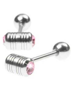 Tungepiercing med to Rosa Sten i Topkuglen