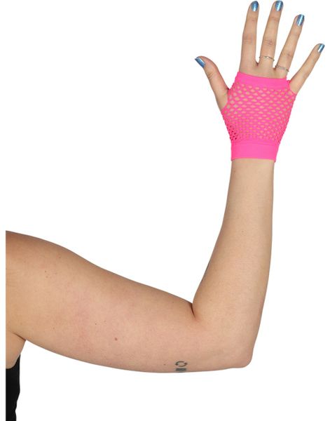 Korte Fingerløse Nettinghansker - Neon Rosa
