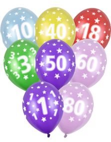 Flerfarvede Talballoner 1-80 - 30 cm