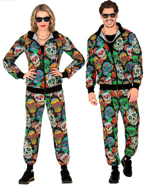 UV Glow Joggedress til Herre med Day of the Dead Motiver