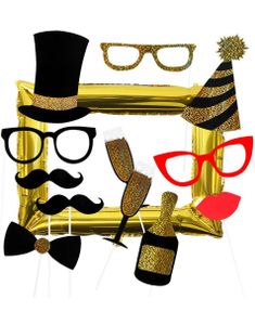 12 stk Foto Props + 1 stk Ramme Folieballong Party Sett