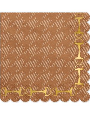 12 stk Brune Servietter 33x33 cm - Gull Stigbøyle Hest